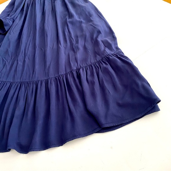 Navy Blue Embroidered Dress Sz Medium Floral Boho Long Sleeves Tiered Elastic - Picture 11 of 17